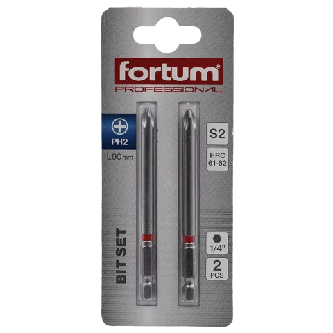 Csavarhúzó bit szár PH2 x90mm Behajtóhegy készlet 2db/csomag S2 Fortum 4741222