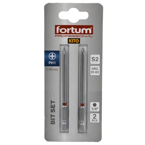 Csavarhúzó bit szár PH1 x90mm Behajtóhegy készlet 2db/csomag S2 Fortum 4741221