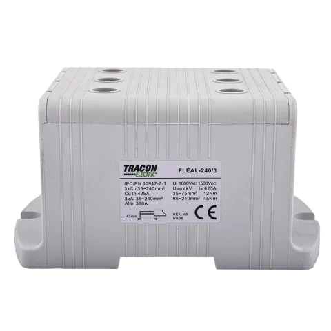 Fővezetéki leágazó sorkapocs 35-240 mm2 Szürke sínre/felületre szerelhető Tracon FLEAL-240/3