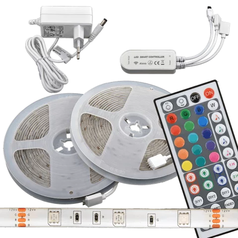 Led Szalag Szett Okos Wifi Beltéri RGB távirányítóval 2x5m 22W Komplett led világítás készlet Avide