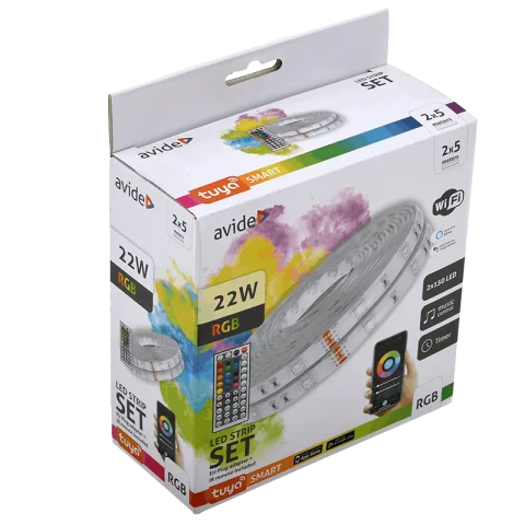 Led Szalag Szett Okos Wifi Beltéri RGB távirányítóval 2x5m 22W Komplett led világítás készlet Avide