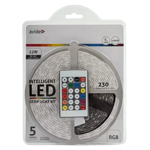 Led Szalag Szett Digitális Címezhető RGB távirányítóval 5m 22W Komplett led világítás készlet Avide