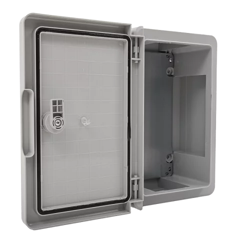 Műanyag IP65 kültéri elosztószekrény 200x300x130mm Szürke ajtóval IK10 Fém szerelőlap TP Electric