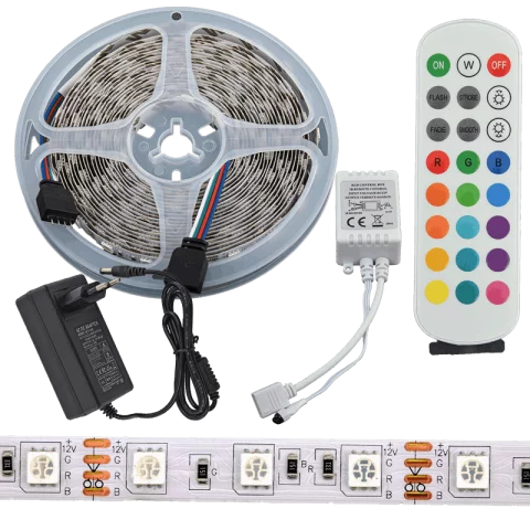 Led Szalag Szett Beltéri RGB távirányítóval 5m 40W 8W/m Komplett led világítás készlet Optonica 4322