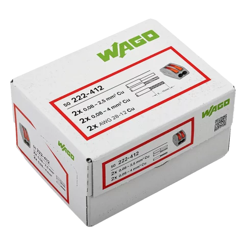 WAGO 2 vezetékes oldható összekötő (tömör vagy hajlékony 0,08-2,5mm2) 32A 222-412, 50db/doboz