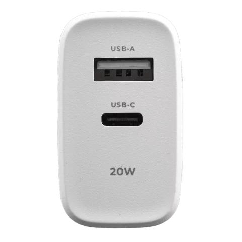 Hálózati gyorstöltő adapter 1xUSB-A 1xUSB-C PD 20W telefon töltő adapter fehér MAXLIFE MXTC-10-20AC