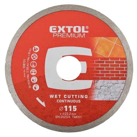 Gyémánt csempevágó korong 115x1,8x22,2mm Sima vizes vágó 13.000RPM Extol Premium
