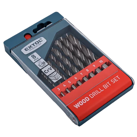 Fafúró készlet 3-4-5-6-7-8-9-10mm 8db-os fúrószár szett csavaros heggyel normál befog Extol Premium