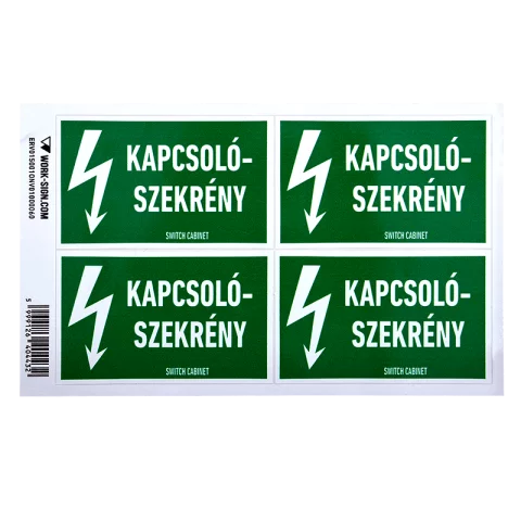 Figyelmeztető Matrica Öntapadós "Kapcsolószekrény" 100x60mm 4db/ ív