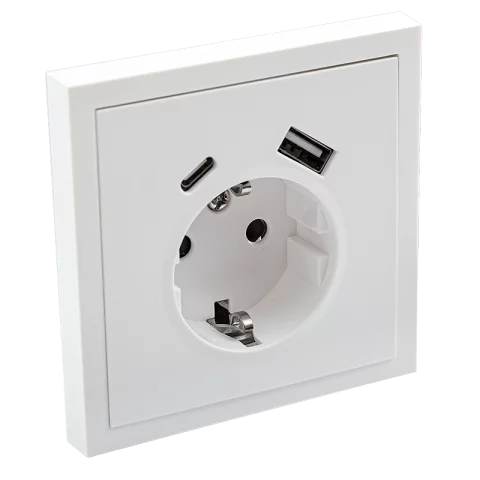 Commel Adria Dugalj 2P+F +USB-A+C töltő aljzat konnektor süllyesztett csavaros kerettel fehér
