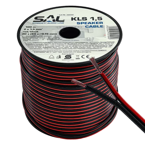 Hangszóró vezeték 2x1,5 mm2 piros-fekete Hangfal kábel Somogyi KLS 1,5