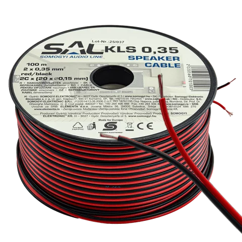 Hangszóró vezeték 2x0,35 mm2 piros-fekete Hangfal kábel Somogyi KLS 0,35