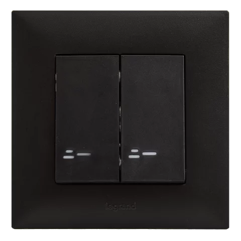 Legrand Niloé Step Kapcsoló 106+6JF dupla alternatív váltó villanykapcsoló jelzőfényes fekete 863518