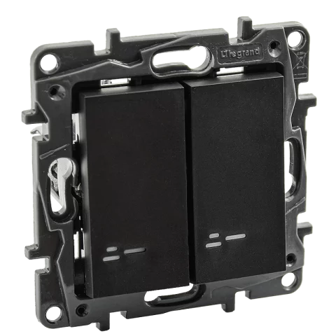 Legrand Niloé Step Kapcsoló 106+6JF dupla alternatív váltó villanykapcsoló jelzőfényes fekete 863518