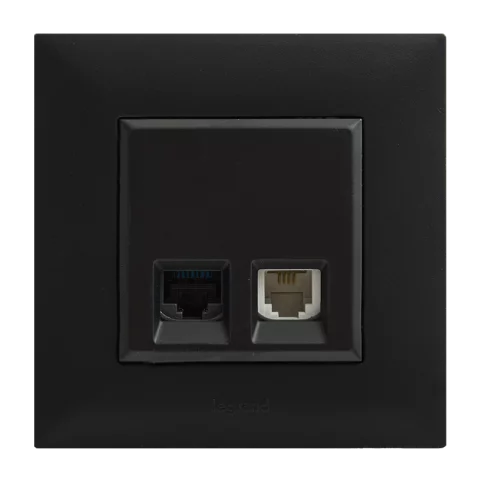 Legrand Niloé Step RJ45 Cat6 UTP internet + RJ11 telefon aljzat kombinált fekete 863556