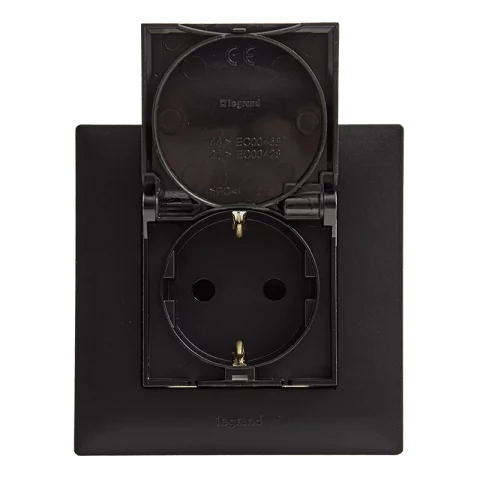 Legrand Niloé Step Dugalj 2P+F konnektor IP44 csapfedeles GYV rugós bekötés fekete 863523