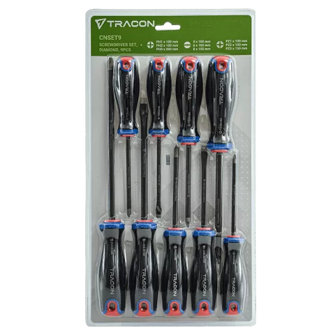 Csavarhúzó készlet 9db-os (PH1-2-3, PZ1-2-3, 5x6x100, 8x150) Tracon Diamond CNSET9