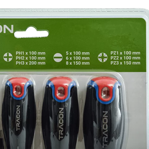 Csavarhúzó készlet 9db-os (PH1-2-3, PZ1-2-3, 5x6x100, 8x150) Tracon Diamond CNSET9