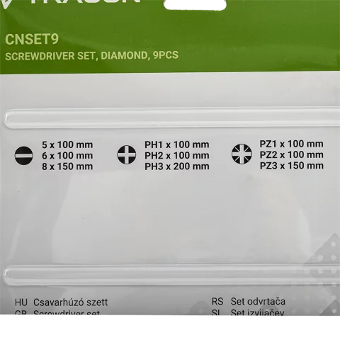 Csavarhúzó készlet 9db-os (PH1-2-3, PZ1-2-3, 5x6x100, 8x150) Tracon Diamond CNSET9