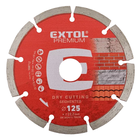 Kővágó korong 125x22,2mm gyémánt szegmenses vágó 12.250RPM Extol Premium