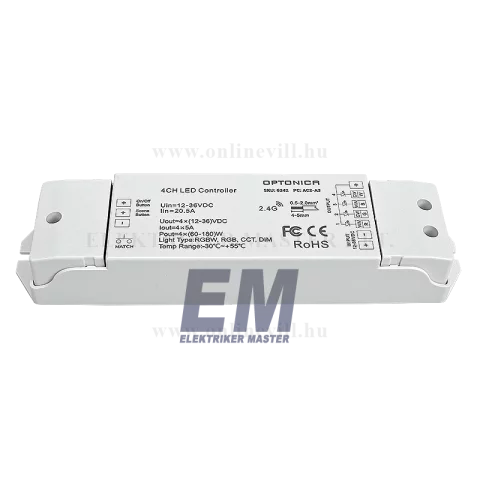Zónavezérlő Led Szalag Vezérlő Vevőegység 12/24/36V RGBW led szalagokhoz Optonica 6342