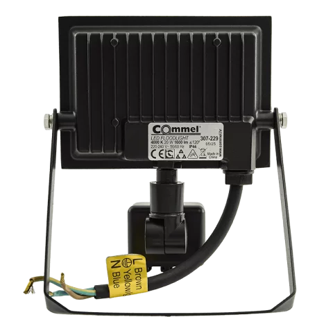 LED Reflektor Mozgásérzékelővel 20W 4000K természetes fehér 1600lm IP44 Fekete Commel 307-229