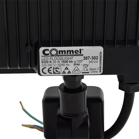 LED Reflektor Mozgásérzékelővel 20W 6500K hideg fehér 1600lm IP44 Fekete Commel 307-302