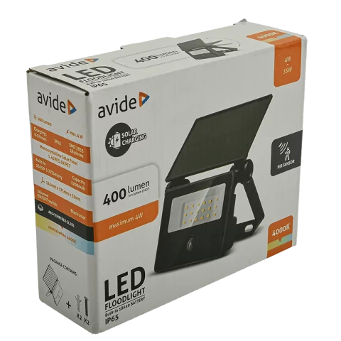 Napelemes Solar LED Reflektor Mozgásérzékelővel 4W 4000K 400lm Avide ASOLFLNW-12-CMSP-PIR