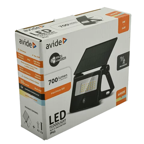 Napelemes Solar LED Reflektor Mozgásérzékelővel 8W 4000K 700lm Avide ASOLFLNW-18-CMSP-PIR