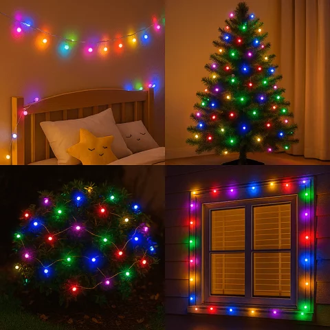 Okos Karácsonyi LED Fényfüzér 5m RGBIC Színes Bluetooth és Zene mód USB Távirányító IP65 Phenom