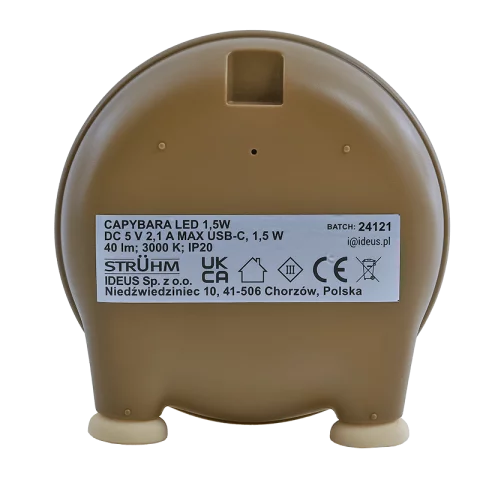 Vizidisznó LED Éjszakai fény 1,5W 3000K Akkumulátoros USB-s Éjjeli fény Strühm Kapibara 04807