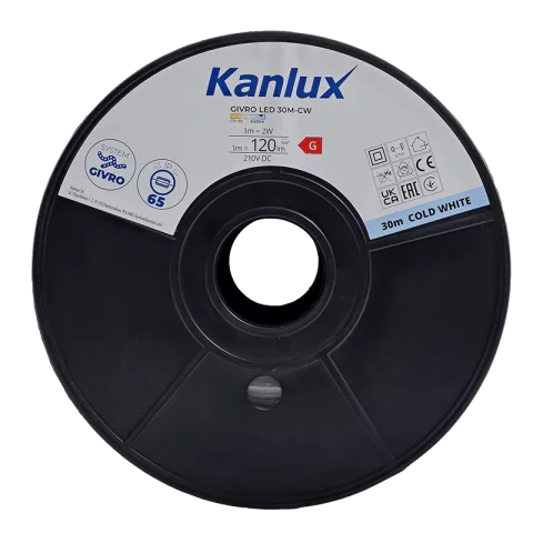 Kültéri LED Fénykábel 30m 6500K hideg fehér LED Fénytömlő Flexibilis Fénycső Kanlux GIVRO LED 30M-CW