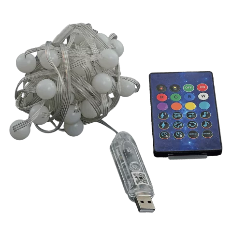 Okos Karácsonyi LED Fényfüzér 5m RGBIC Színes Bluetooth és Zene mód USB Távirányító IP65 Phenom