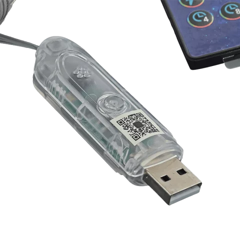 Okos Karácsonyi LED Fényfüzér 5m RGBIC Színes Bluetooth és Zene mód USB Távirányító IP65 Phenom