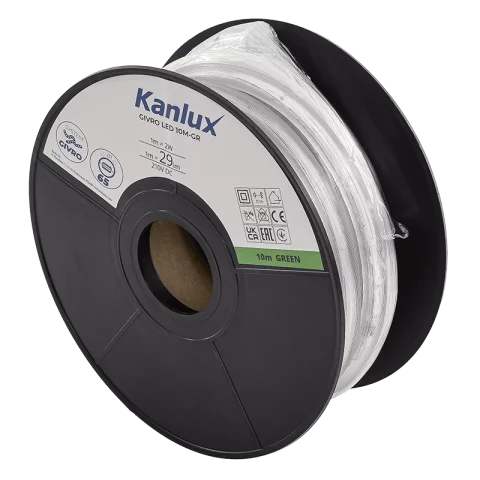 Kültéri LED Fénykábel 10m Zöld LED Fénytömlő Flexibilis Fénycső Kanlux GIVRO LED 10M-GR