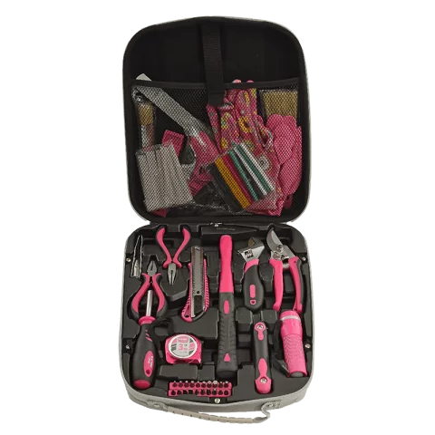 Női szerszámkészlet 68 darabos Rózsaszín Táskában Fogó Csavarhúzó Kalapács Lámpa Extol Lady 6593