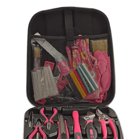 Női szerszámkészlet 68 darabos Rózsaszín Táskában Fogó Csavarhúzó Kalapács Lámpa Extol Lady 6593