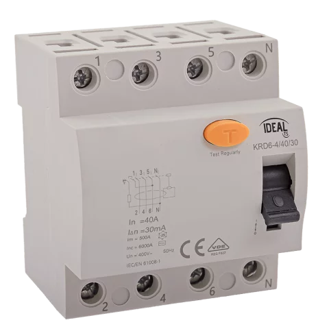Fi relé 4P 40A 30mA (AC) áramvédő kapcsoló ÁVK ÉV relé Kanlux KRD6_Megszűnt