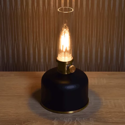 Asztali lámpa LED 2W 3000K meleg fehér Petróleum stílusú Tölthető Akkus Retró olvasólámpa Fekete