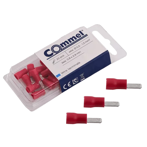 Szigetelt rátolható csúszó saru 2,8x0,5mm 1,5mm2 piros 25db/csomag Commel 365-811