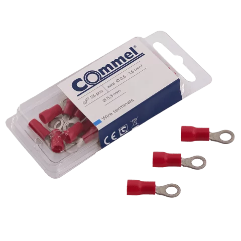 Szigetelt szemes saru 1,5mm2 M5 piros 25db/csomag Commel 365-882