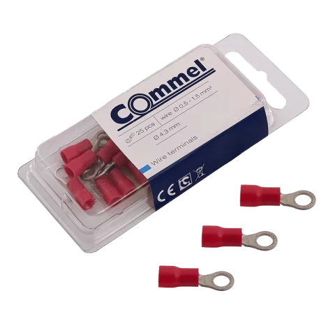 Szigetelt szemes saru 1,5mm2 M4 piros 25db/csomag Commel 365-881