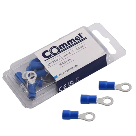 Szigetelt szemes saru 2,5mm2 M5 kék 25db/csomag Commel 365-884