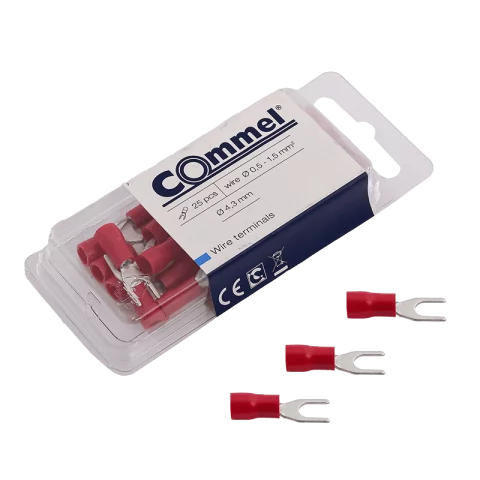Szigetelt villás saru 1,5mm2 M4 piros 25db/csomag Commel 365-851