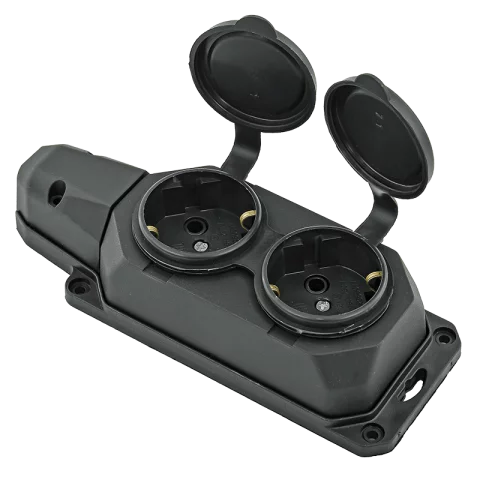 Hálózati 2-es elosztó vezeték nélküli Kültéri IP44 Csapfedeles Fekete Rögzíthető Anco