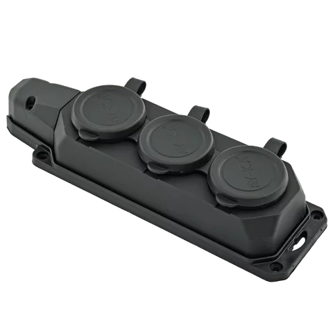 Hálózati 3-as elosztó vezeték nélküli Kültéri IP44 Csapfedeles Fekete Rögzíthető Anco