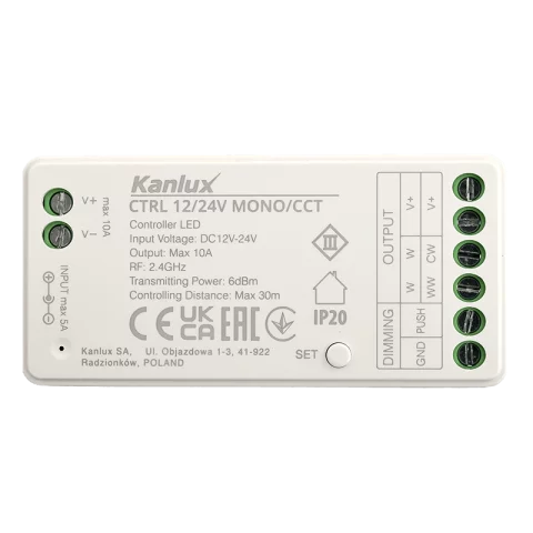 Zónavezérlő Led Szalag Vevőegység 12/24V Egyszínű és CCT led szalaghoz Kanlux CTRL 12/24 MONO/CCT