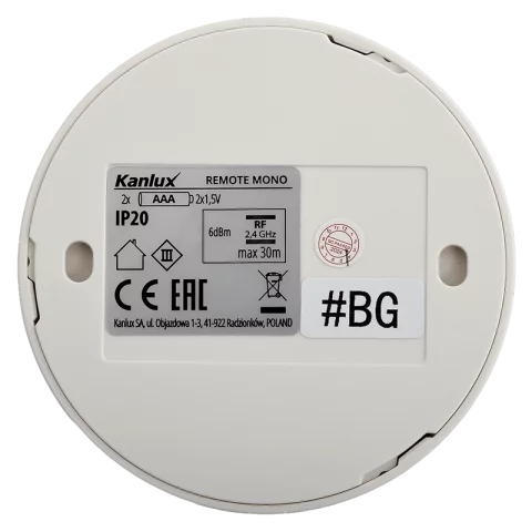 Távirányító Egyszínű Led szalaghoz 1 zónás Fehér zónavezérlő RF Kanlux REMOTE MONO