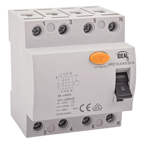 Fi relé 4P 40A 30mA 10kA (A) áramvédő kapcsoló ÁVK ÉV relé Kanlux KRD10-4/40/30-A