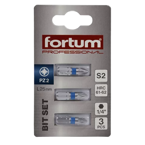 Csavarhúzó bit szár PZ2 x25mm Behajtóhegy bit fej készlet 3db/csomag S2 Fortum 4741302
